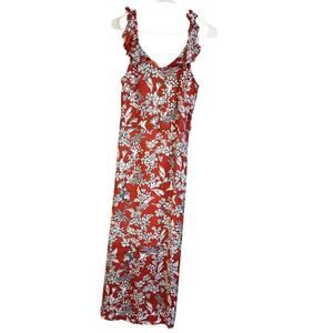 Pena Women’s Floral Patterned Red Ruffled Sleeveless Maxi Dress Size Large